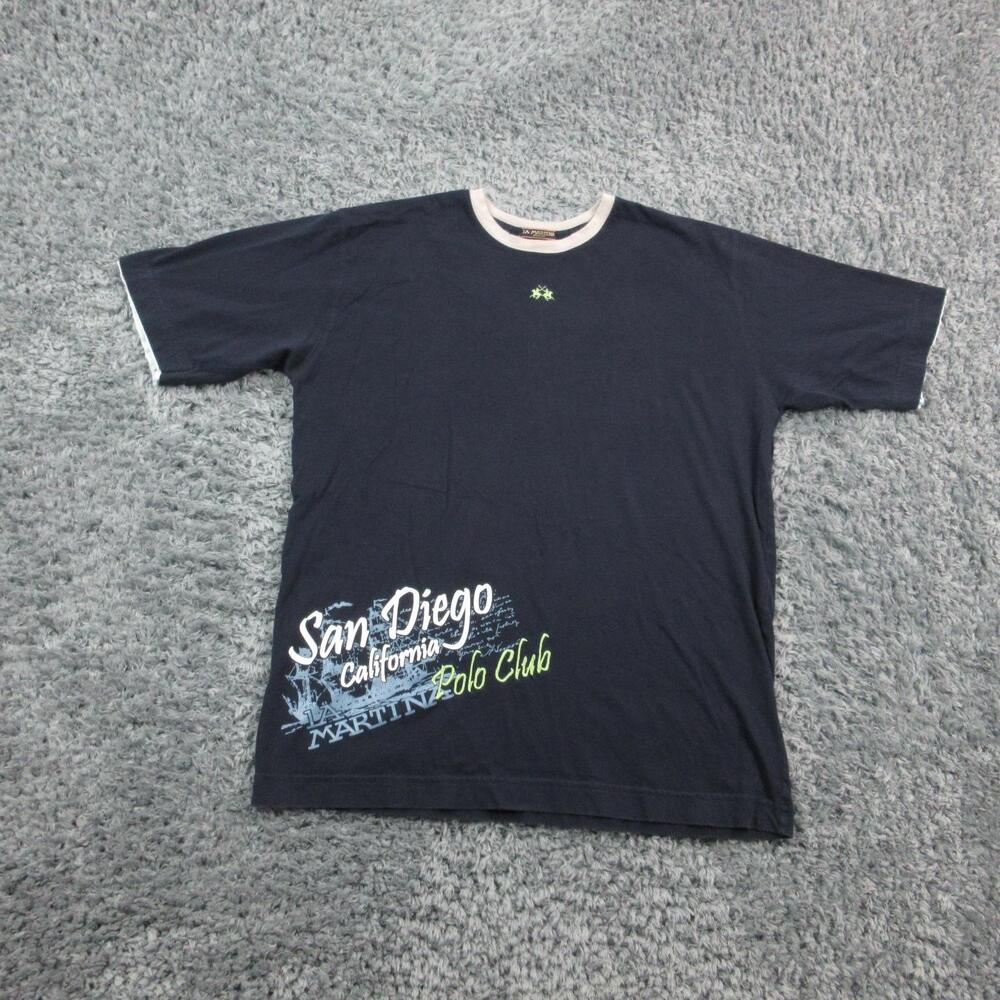 La Martina Shirt Mens Large Navy Blue San Diego California Polo Club Graphic Tee